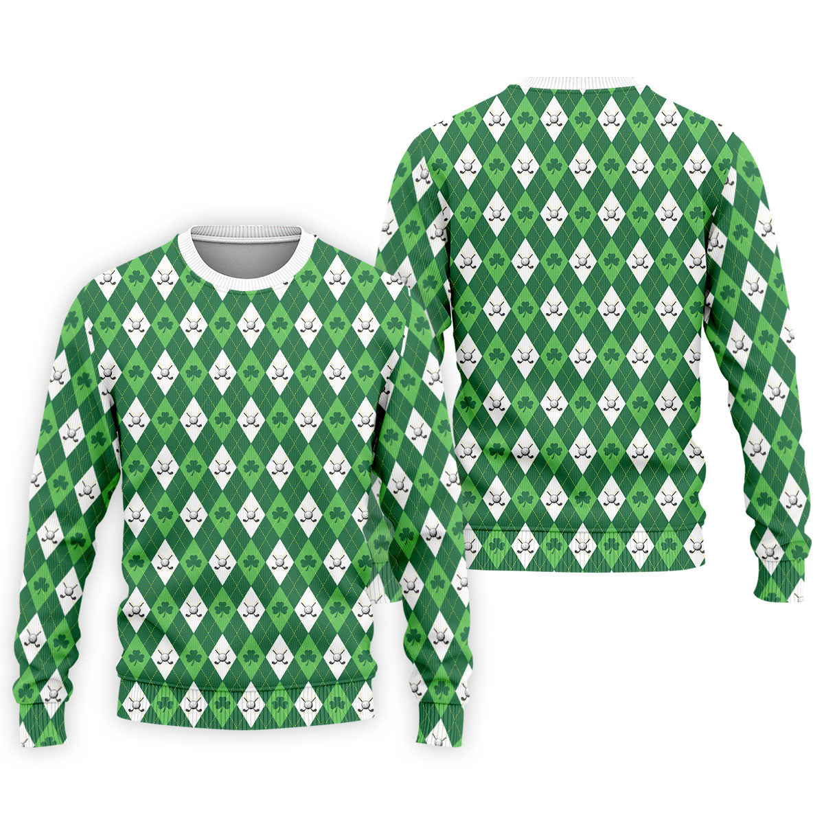 St Patrick's Day Shamrock Argyle Pattern Green And White Argyle Golf Shirt, Polo ShirtFor Men, Golf Shirts For Men