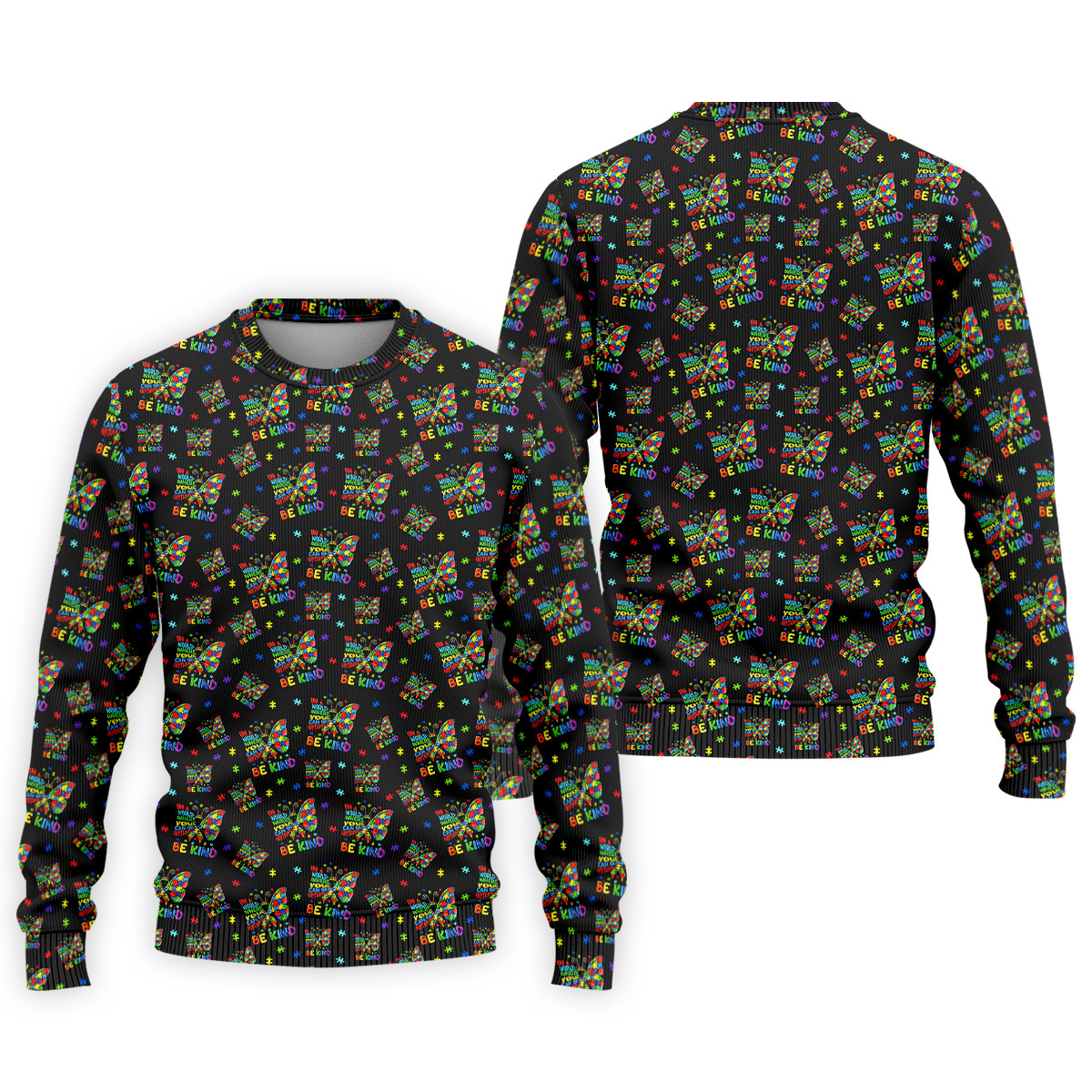 In A World Where You Can Be Anything Be Kind Rainbow Butterfly Autism Awareness Black Golf Shirt, Golf Shirts For Men