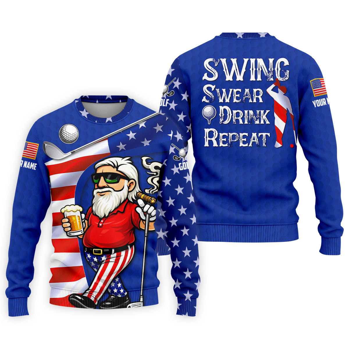 Swing Swear Drink Repeat Golf And Beer Patriotic Man 4th Of July Navy Golf Shirt, 250 Years Golf Shirts For Men
