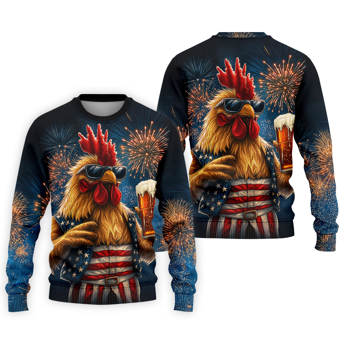 Rooster Beer USA Patriotic Hawaiian Golf Shirt, 250th Anniversary Tropical Vibe Men's Golf Shirt