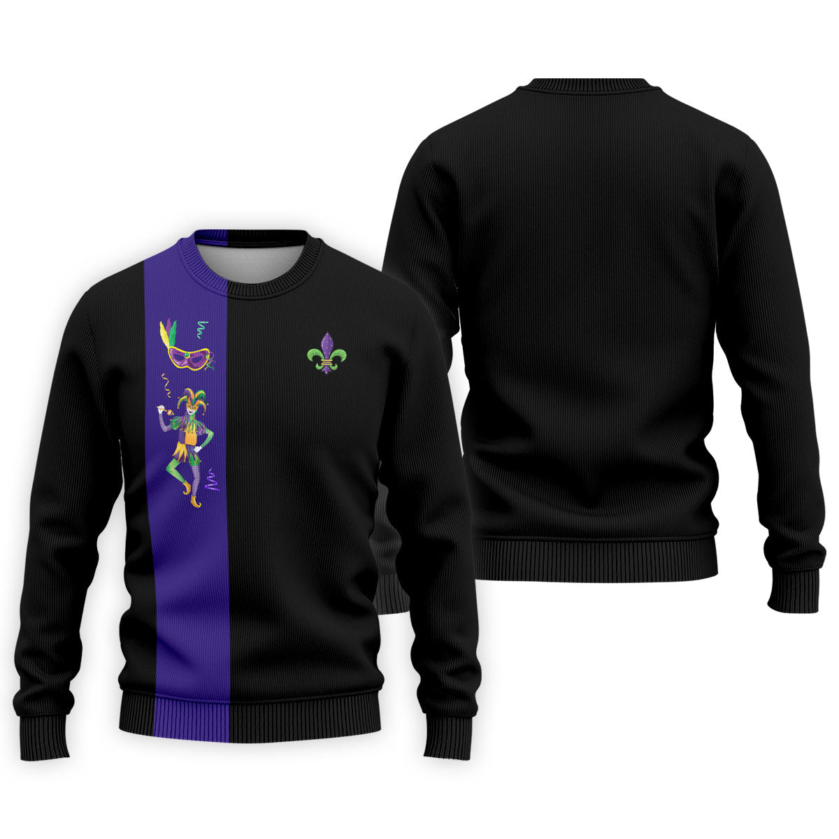 Mardi Gras Festival Jester Figure Fleur De Lis Symbol Black Golf Shirt, Polo ShirtFor Men, Golf Shirts For Men