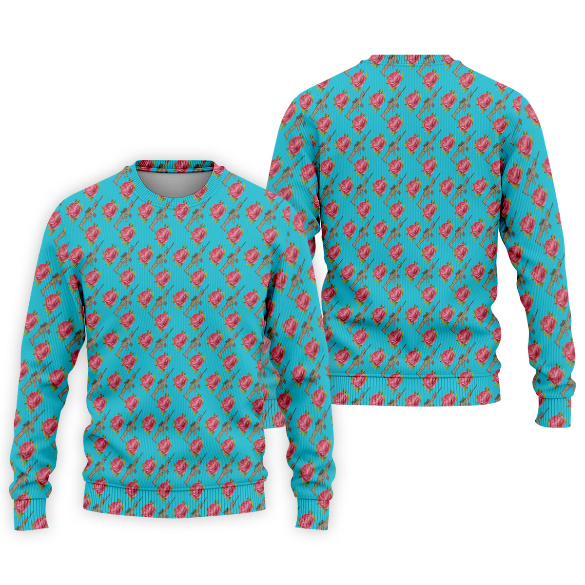 Gun And Rose Seamless Pattern Blue Golf Shirt, Golf Tops For Men, Golf Shirts For Men