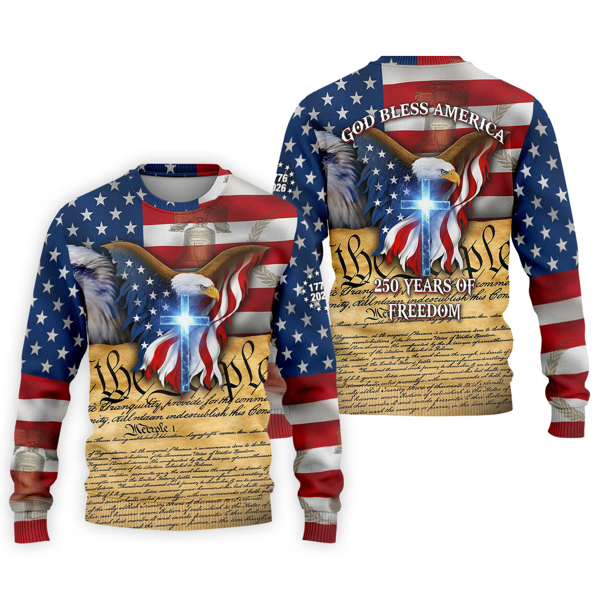 God Bless America 250 Years Of Freedom Faith Cross Patriotic Golf Shirt, 4th Of July Golf Shirts For Men