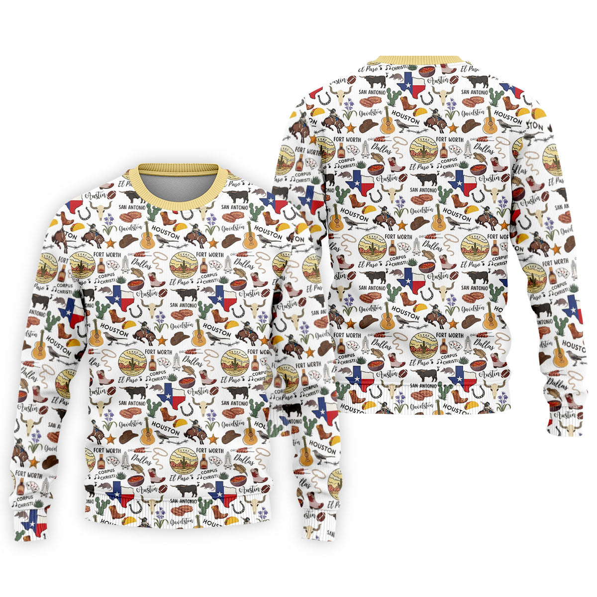 Texas Symbols Western Theme Doodle Style Golf Tops For Men, Polo Shirtor Men, Golf Shirts For Men