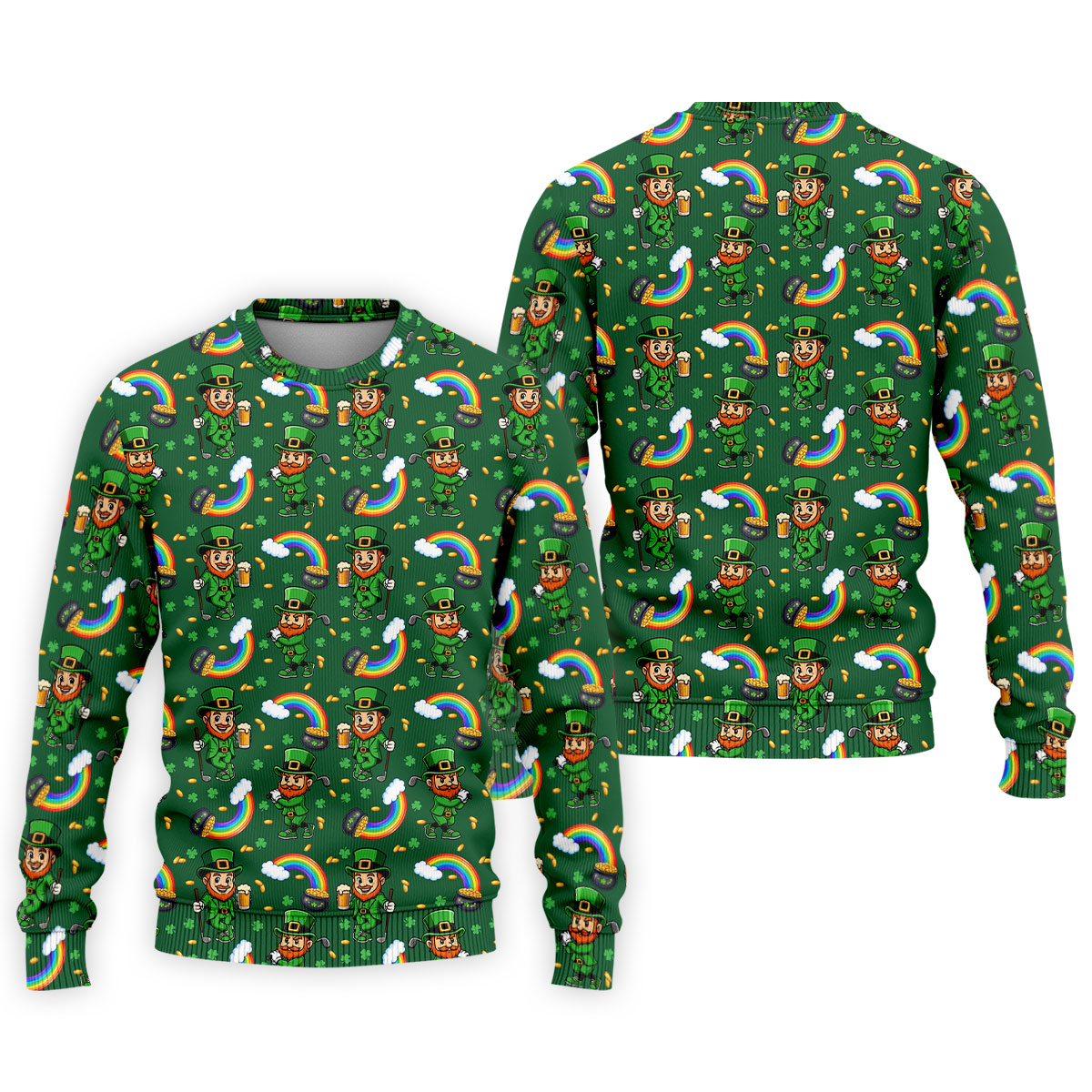 St Patrick's Day Leprechaun Golf Pose Rainbow Gold Pot Shamrock Golf Shirt, Golf Tops For Men, Golf Shirts For Men