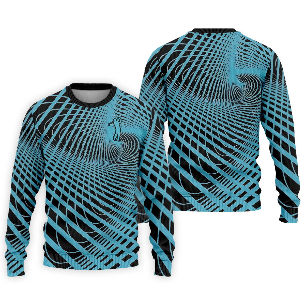 Swirling Vortex Black And Light Blue Golf Shirts For Men, Polo ShirtFor Men, Golfing Apparel