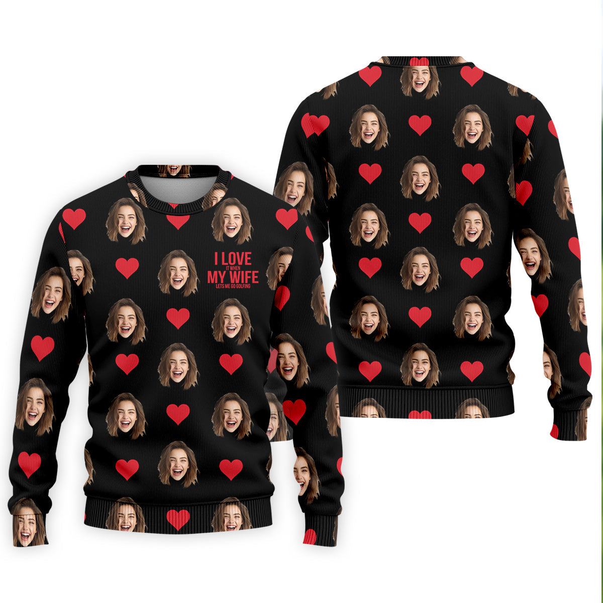 I Love My Wife Custom Photo Black Golf Shirt, Valentines Golf Gift, Fun Golf Shirts For Men, Golf Gift For Men