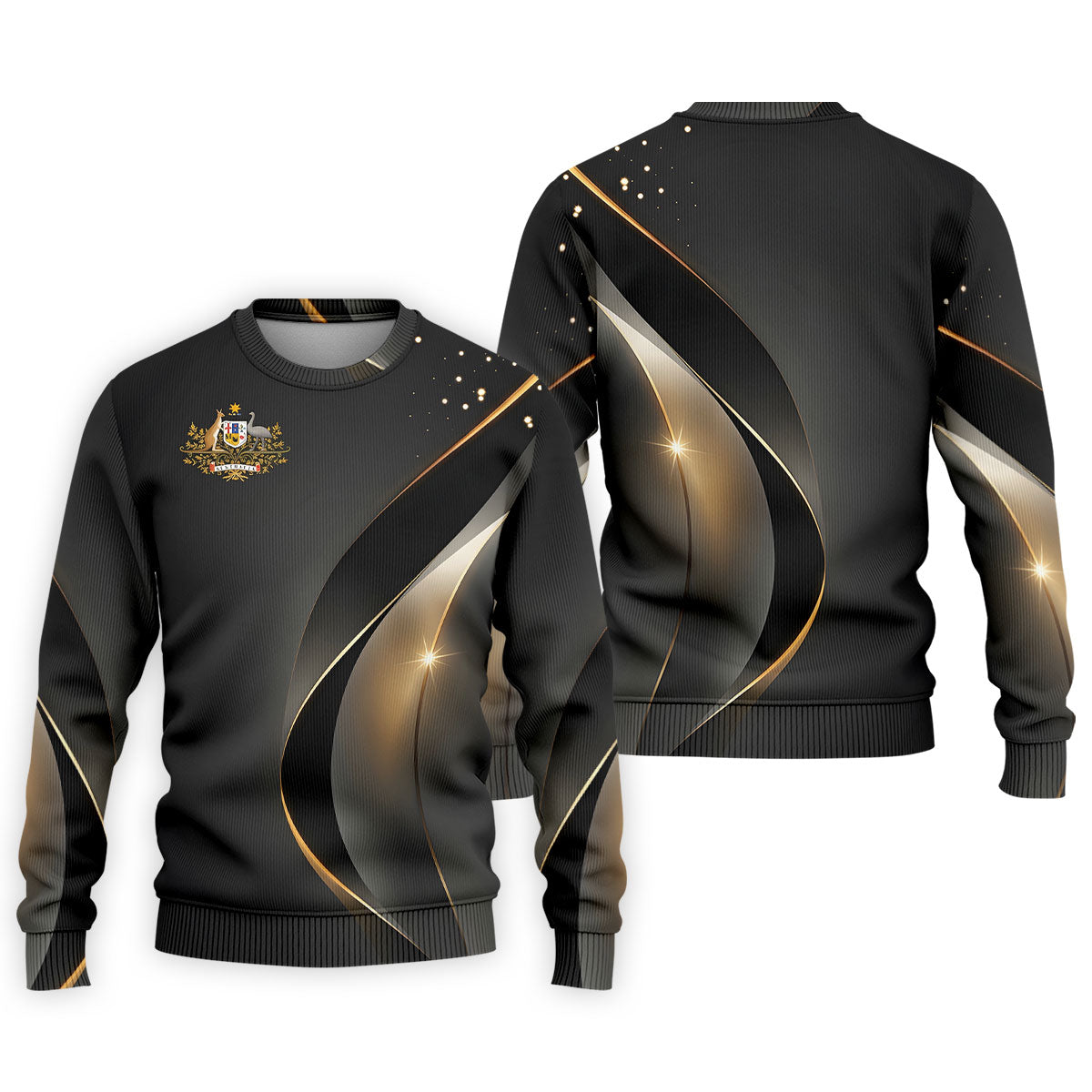 Australian Coat Of Arms Black And Gold Gradient Golf Tops For Men, Polo ShirtFor Men