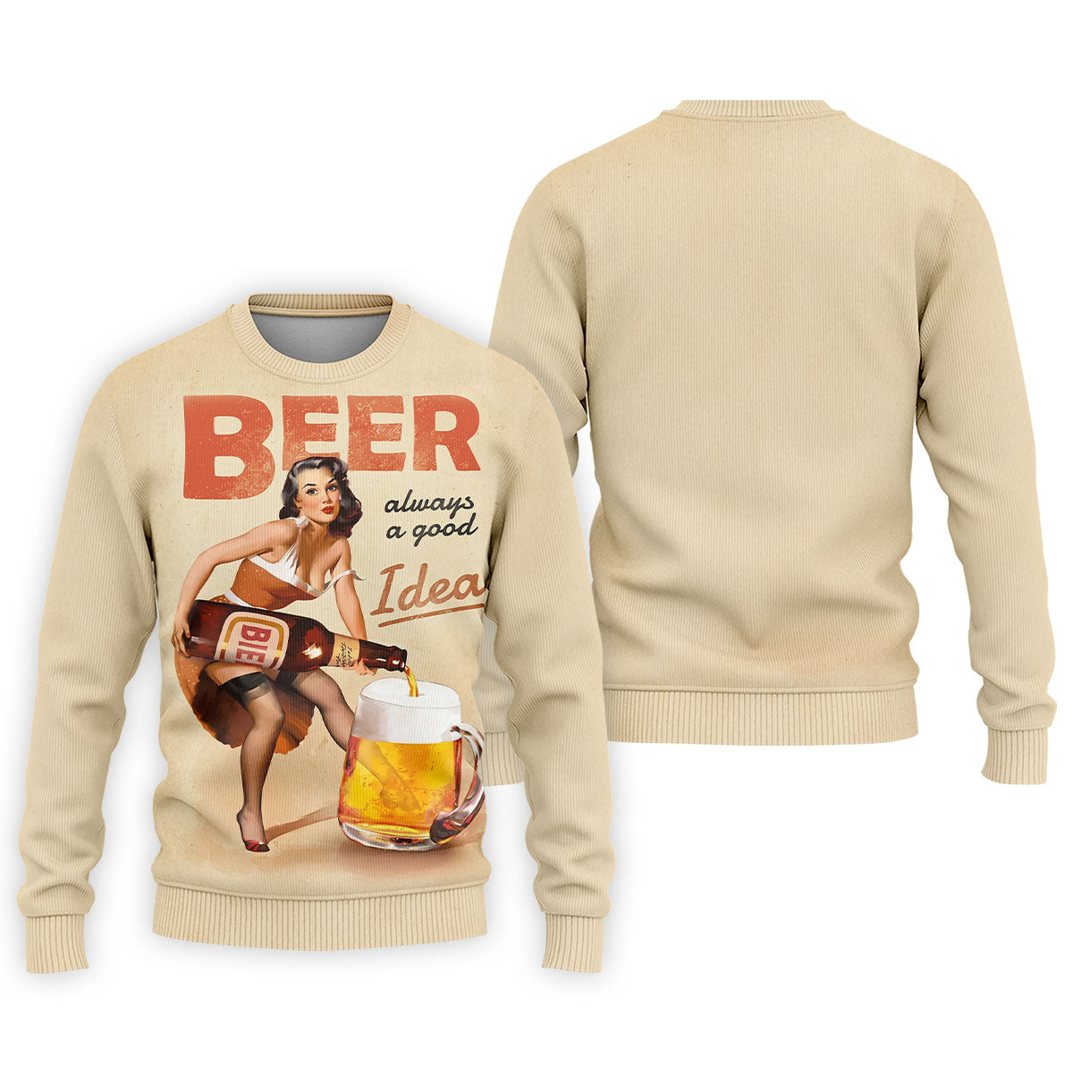 Vintage Beer Pin-Up Girl Design Hawaiian Golf Shirt, Golf Shirts For Men, Polo Shirts For Men