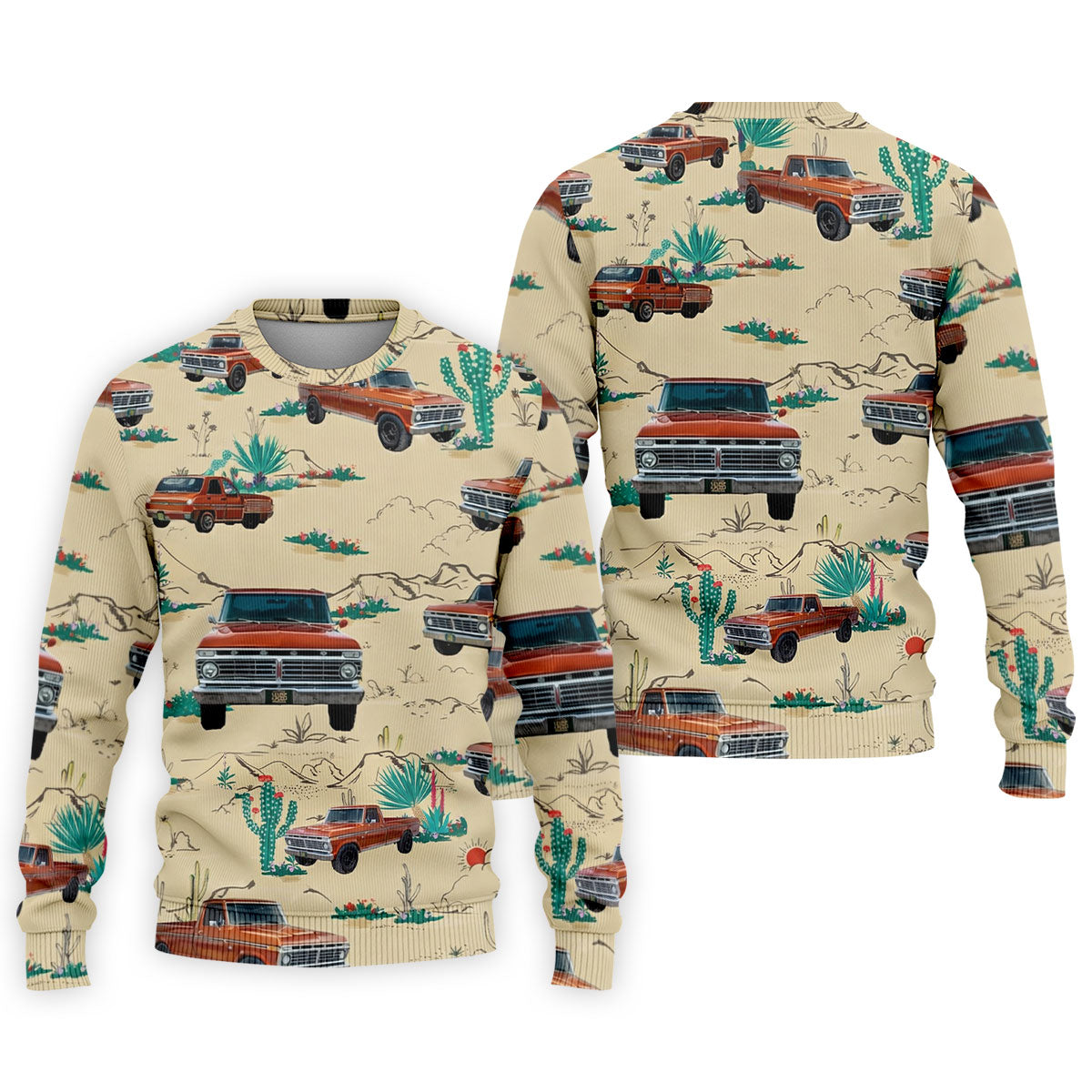 Personalized Pickup Truck Golf Shirt, Southwestern Desert Cactus Pattern, Golf Shirt For Men