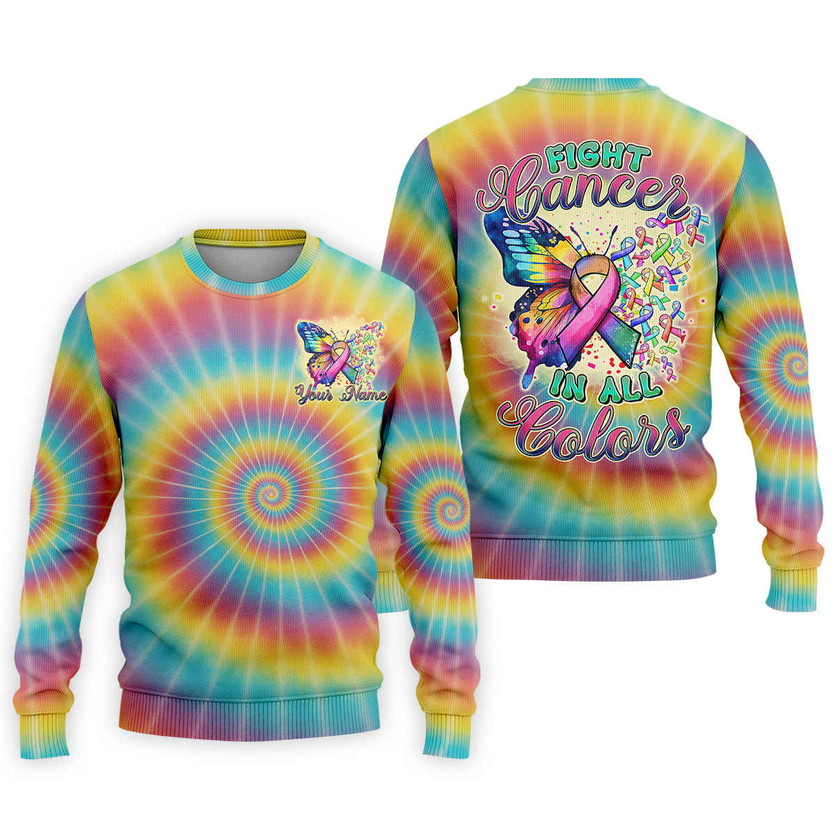 Fight Cancer In All Colors Tie Dye Print Golf Tops For Men, Cancer Awareness Shirt, Golf Shirts For Men