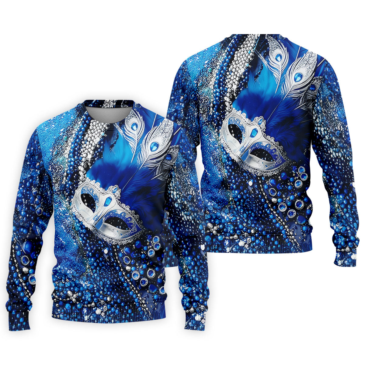 Mardi Gras Masquerade Mask Feather Beads Blue Golf Shirt, Polo ShirtFor Men, Golf Shirts For Men