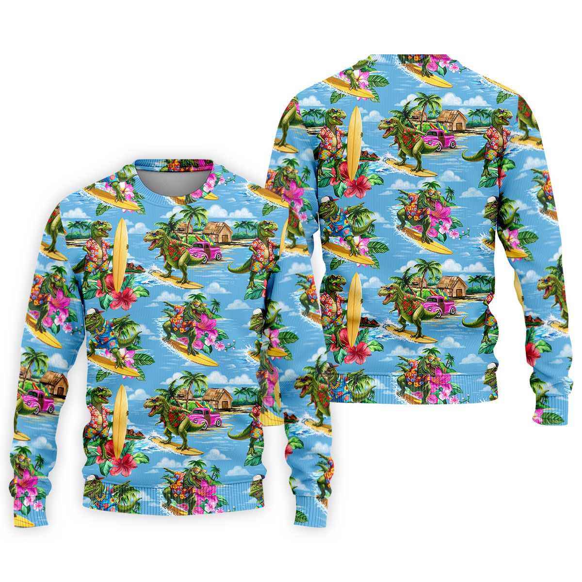 Hawaiian T Rex Surfboard Beach Hawaiian Golf Shirt, Mens Golf Polo, Printed Golf Shirts