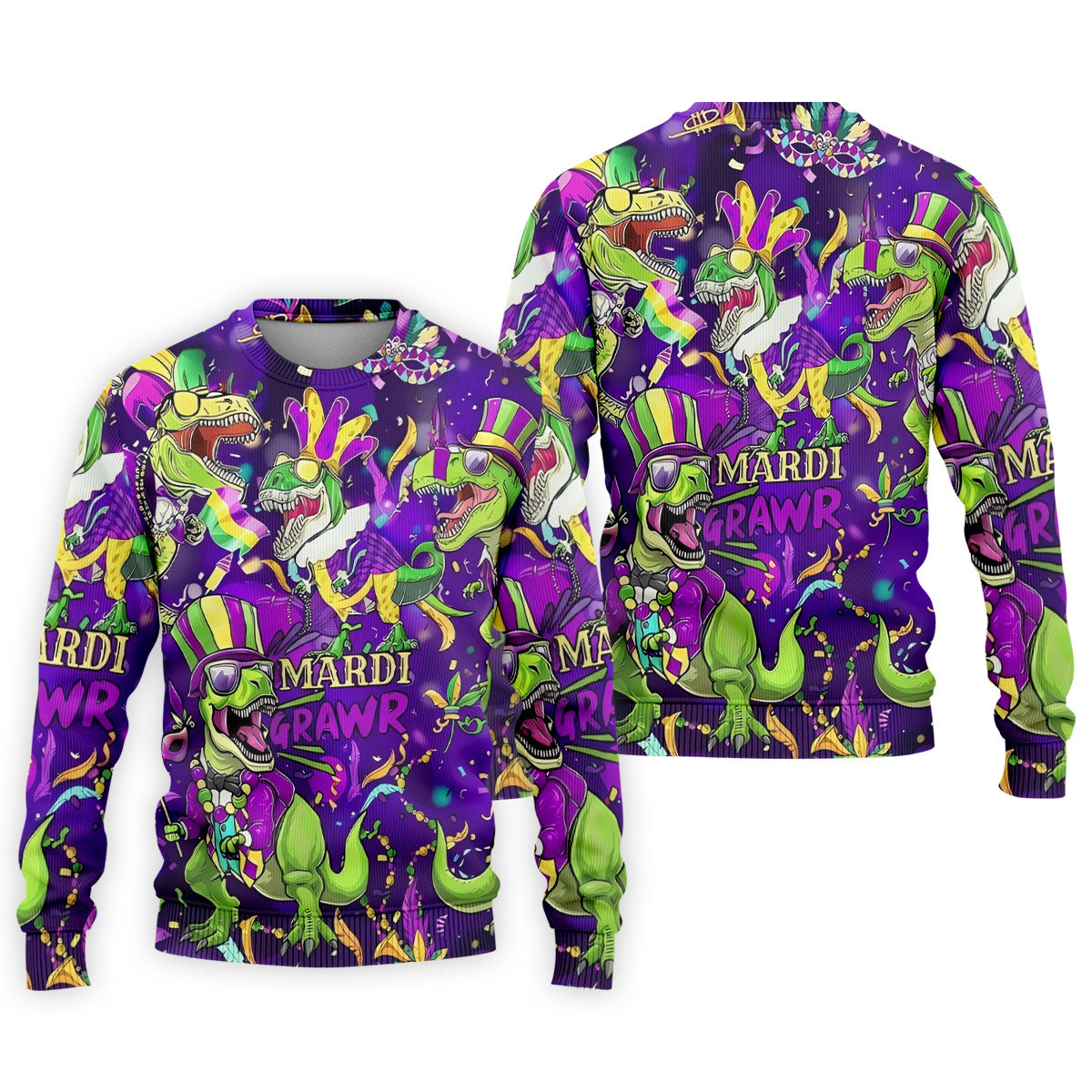 Mardi Grawr Purple Green Gold Funny Dinosaur Mardi Gras Golf Shirt, Golf Shirts For Men, Polo ShirtFor Men