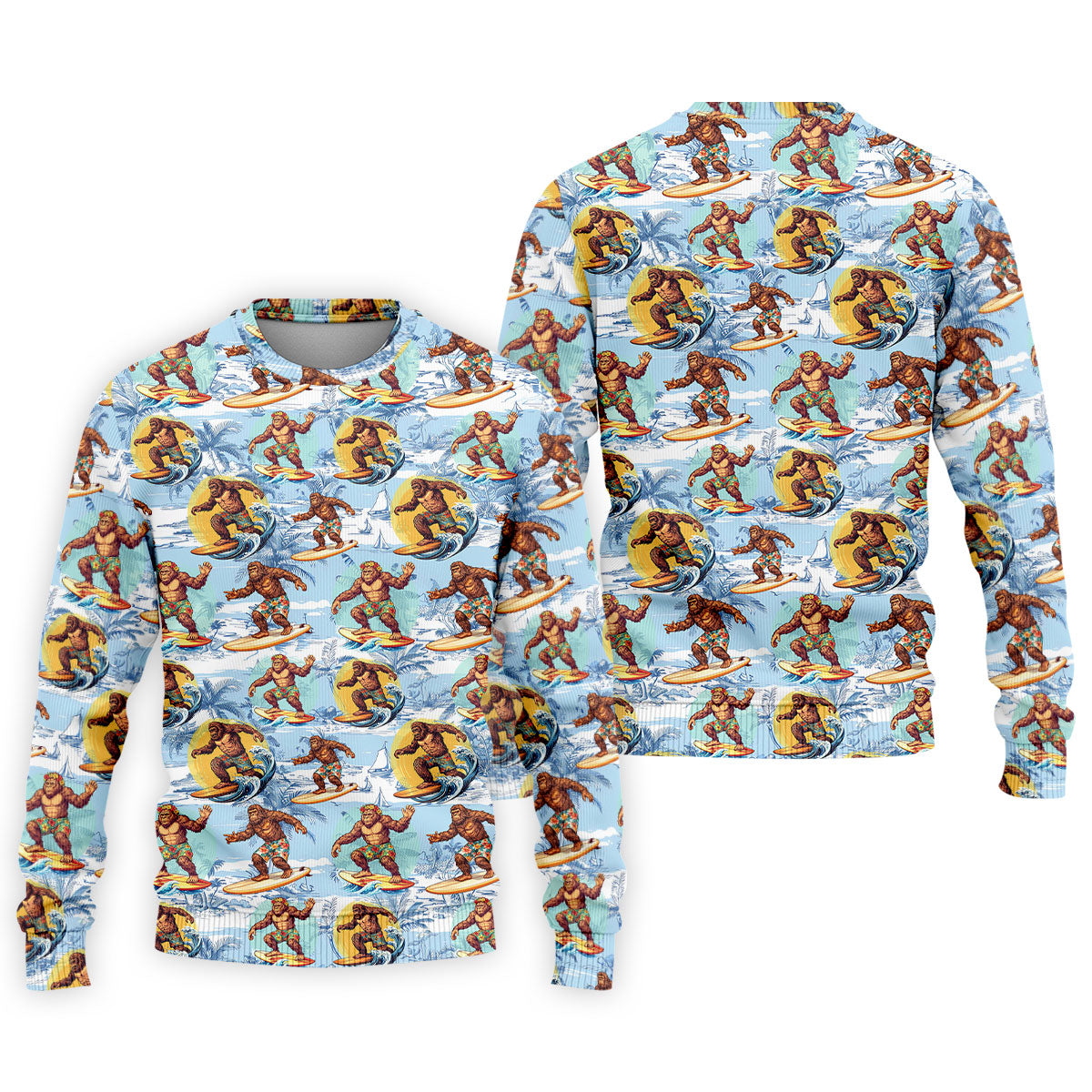 Surfing Bigfoot Hawaiian Golf Shirt, Mens Golf Shirts, Golf Apparel For Men