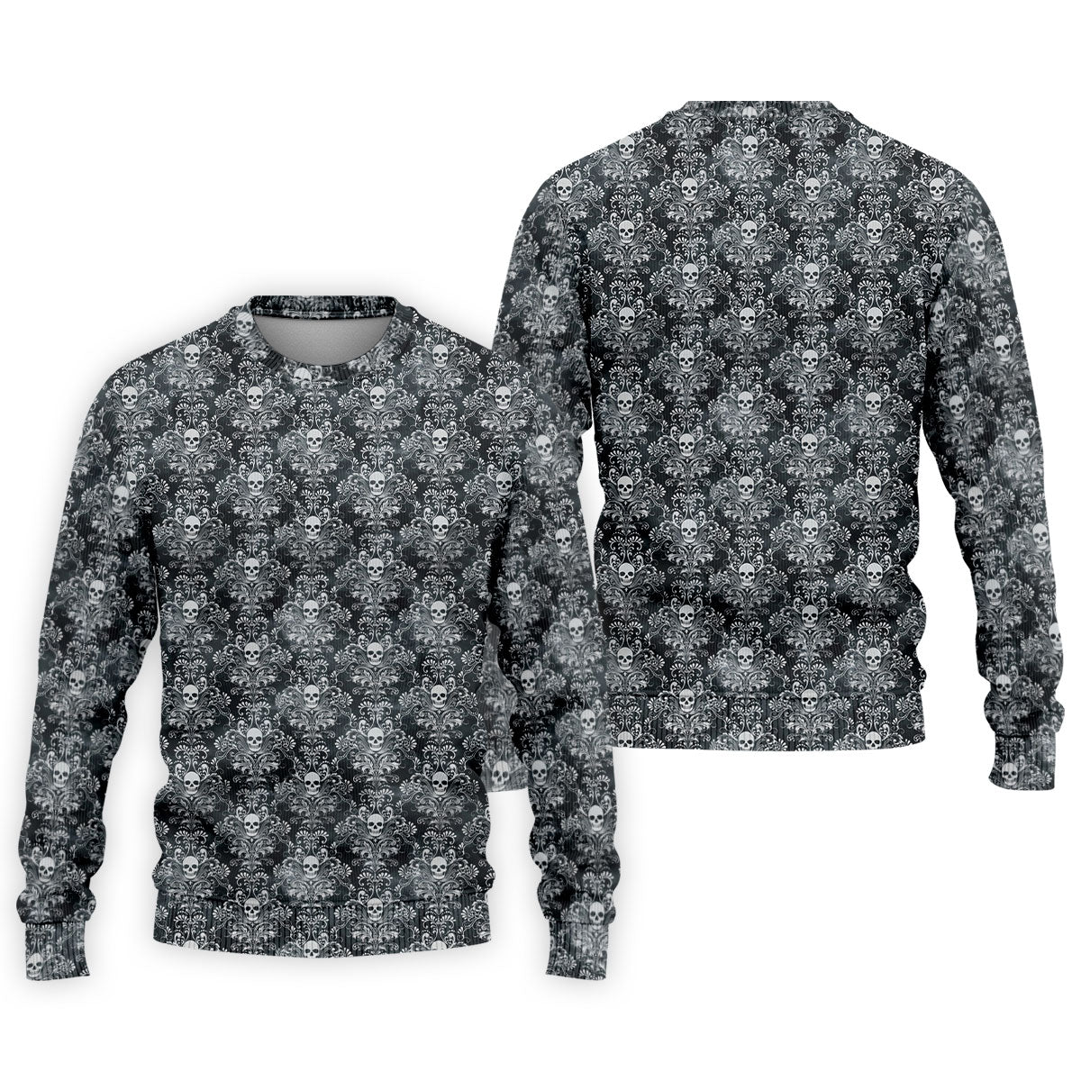 Skull Damask Charcoal Grey Gothic Floral Golf Tops For Men, Polo Shirtor Men, Golf Shirts For Men