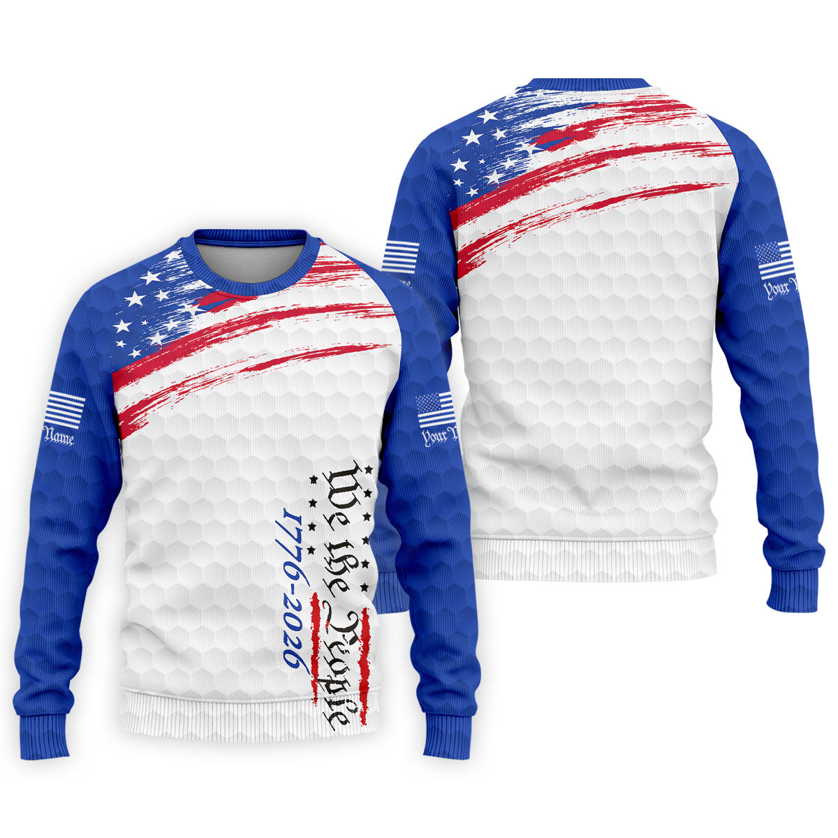 We The People 1776-2926 American Flag Brush Blue Golf Shirt, 250 Years Patriotic 4th Of July Golf Shirts For Men