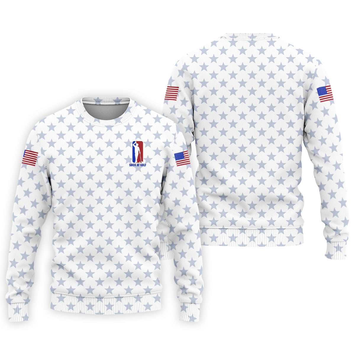 Suck At Golf Patriotic 4th Of July Stars Pattern White Golf Shirt, 250th Anniversary Golf Shirts For Men