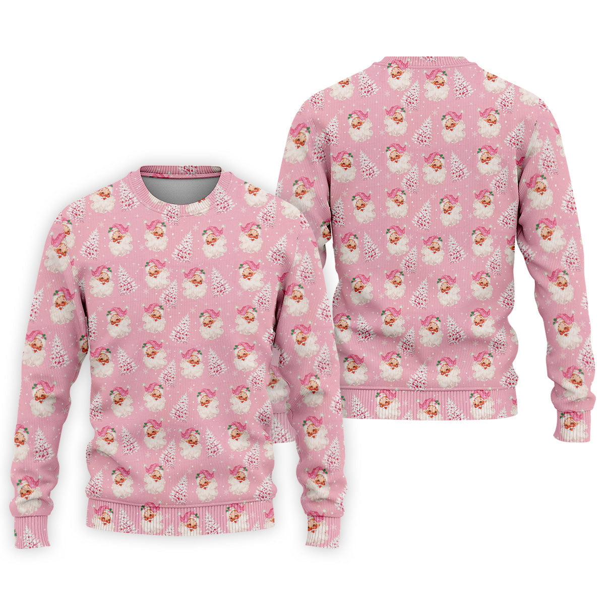 Pink Xmas Tree Santa Claus Pattern Christmas Golf Shirt, Polo Shirt Men, Golf Gift For Men