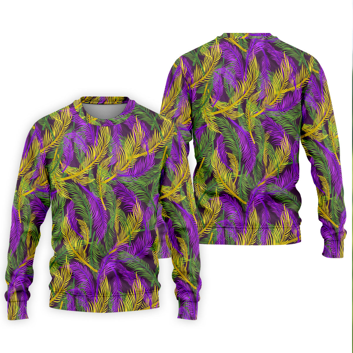 Purple Green Gold Feather Pattern Mardi Gras Golf Shirt, Polo ShirtFor Men, Golf Shirts For Men