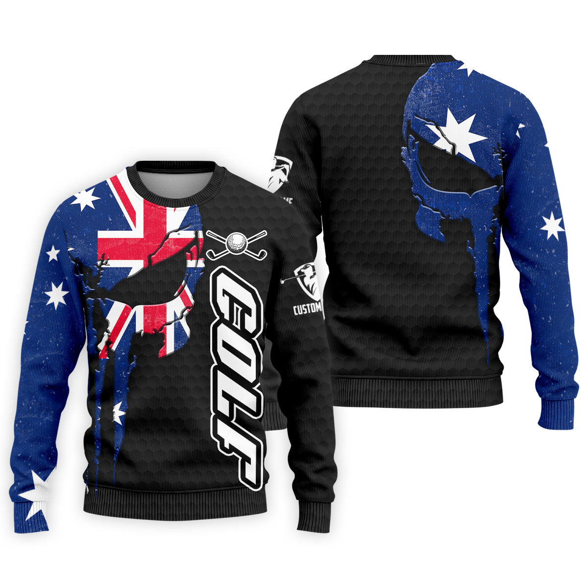 Cool Skull Golf Ball Pattern Australia Flag Print Black Golf Shirt, Polo Shirtor Men