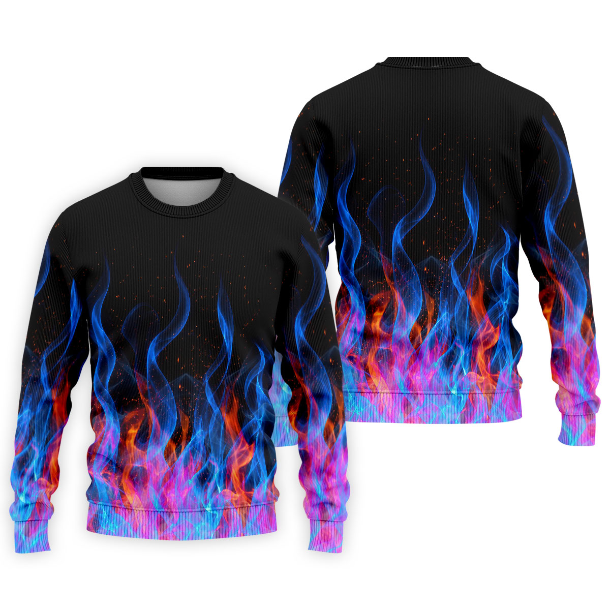 Black Blue Flame Fire Pattern Golf Shirt, Men's Golf Shirt, Mens Polo Shirts, Printed Golf Shirts