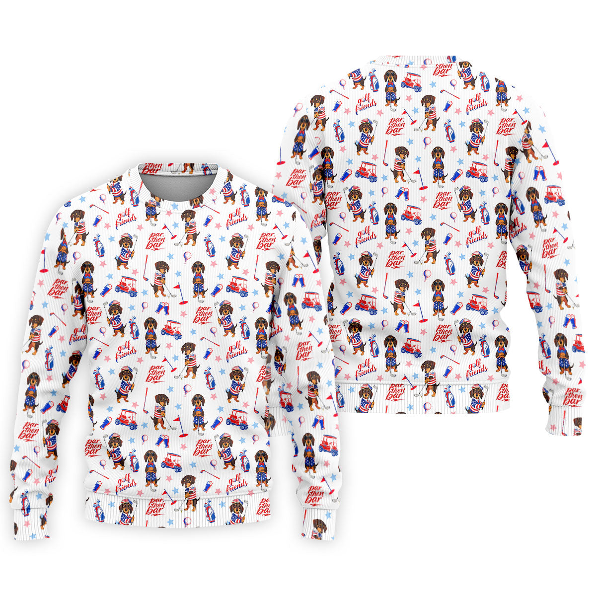 Par Then Bar Cute Dachshund Golf Pose 4th Of July Golf Shirts For Men, 250th Anniversary Patriotic Golf Shirt
