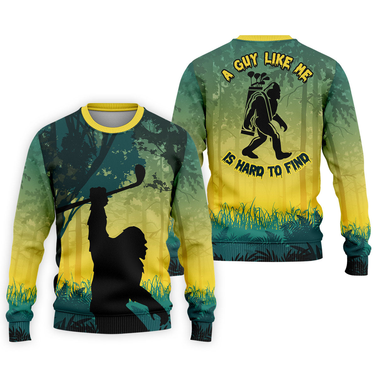 Bigfoot Golfer Forest Silhouette Polo Shirt, Golf Polo Shirts For Men, Mens Golf Apparel