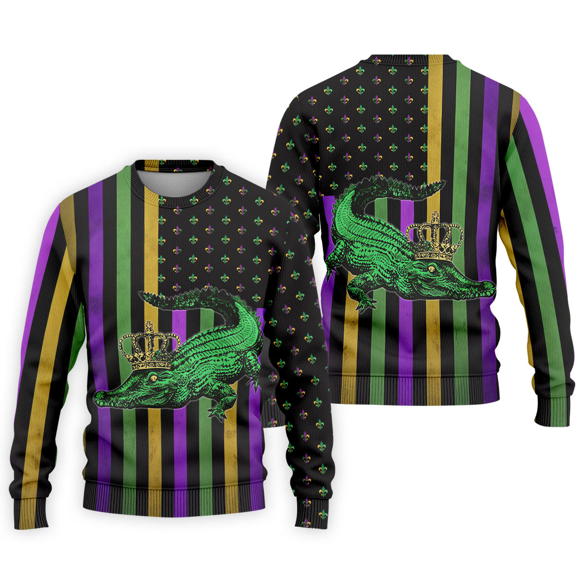 Mardi Gras Aligator Purple Green Gold Vertical Stripes Fleur De Lis Golf Tops For Men, Polo ShirtFor Men