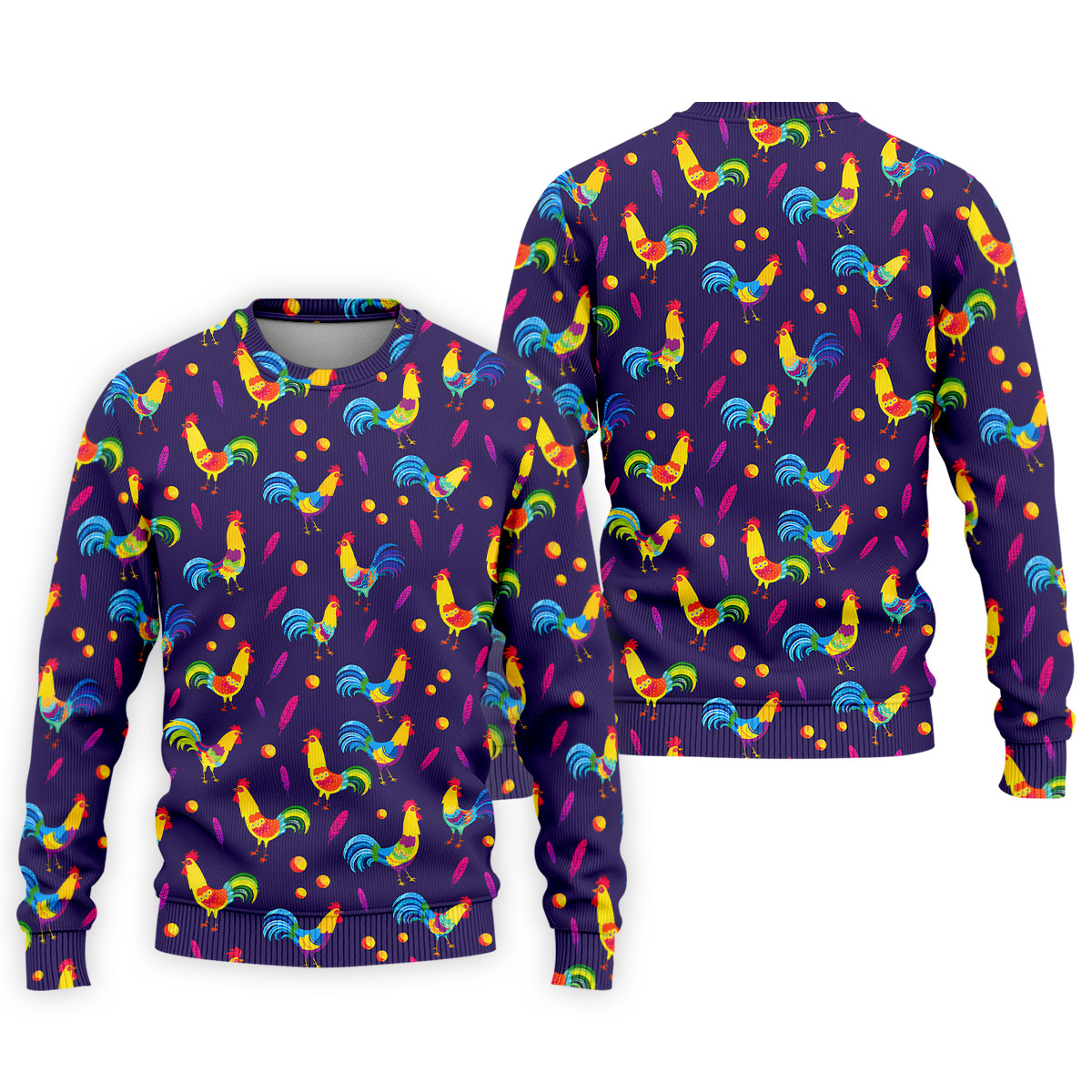 Retro Rooster Golf Shirt, Colorful Country Pattern Polo, Polo Shirts For Men