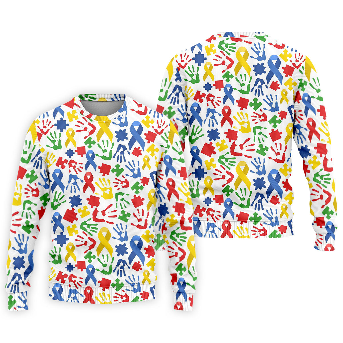 Autism Ribbon Colorful Puzzle Pieces Handprints Golf Tops For Men, Polo ShirtFor Men, Golf Shirts For Men