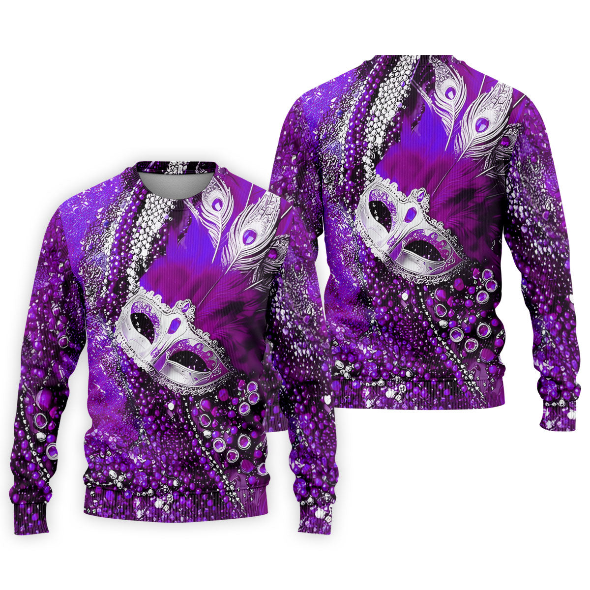 Mardi Gras Masquerade Mask Feather Beads Purple Golf Shirt, Polo ShirtFor Men, Golf Shirts For Men