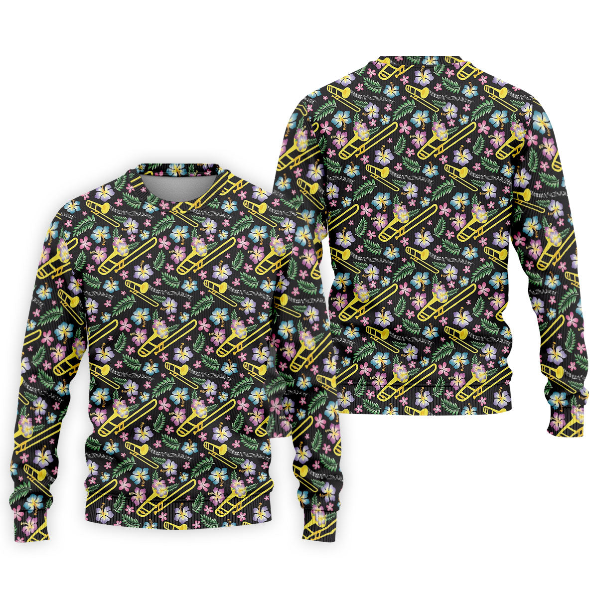 Trombones Floral Tropical Vibe Golf Tops For Men, Polo ShirtFor Men, Golf Shirts For Men