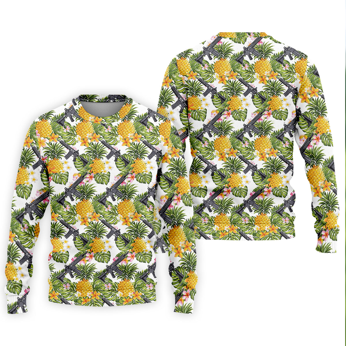 Tropical Pineapple Rifle Golf Shirt, Hawaiian Tactical Print, Golf Shirts For Men