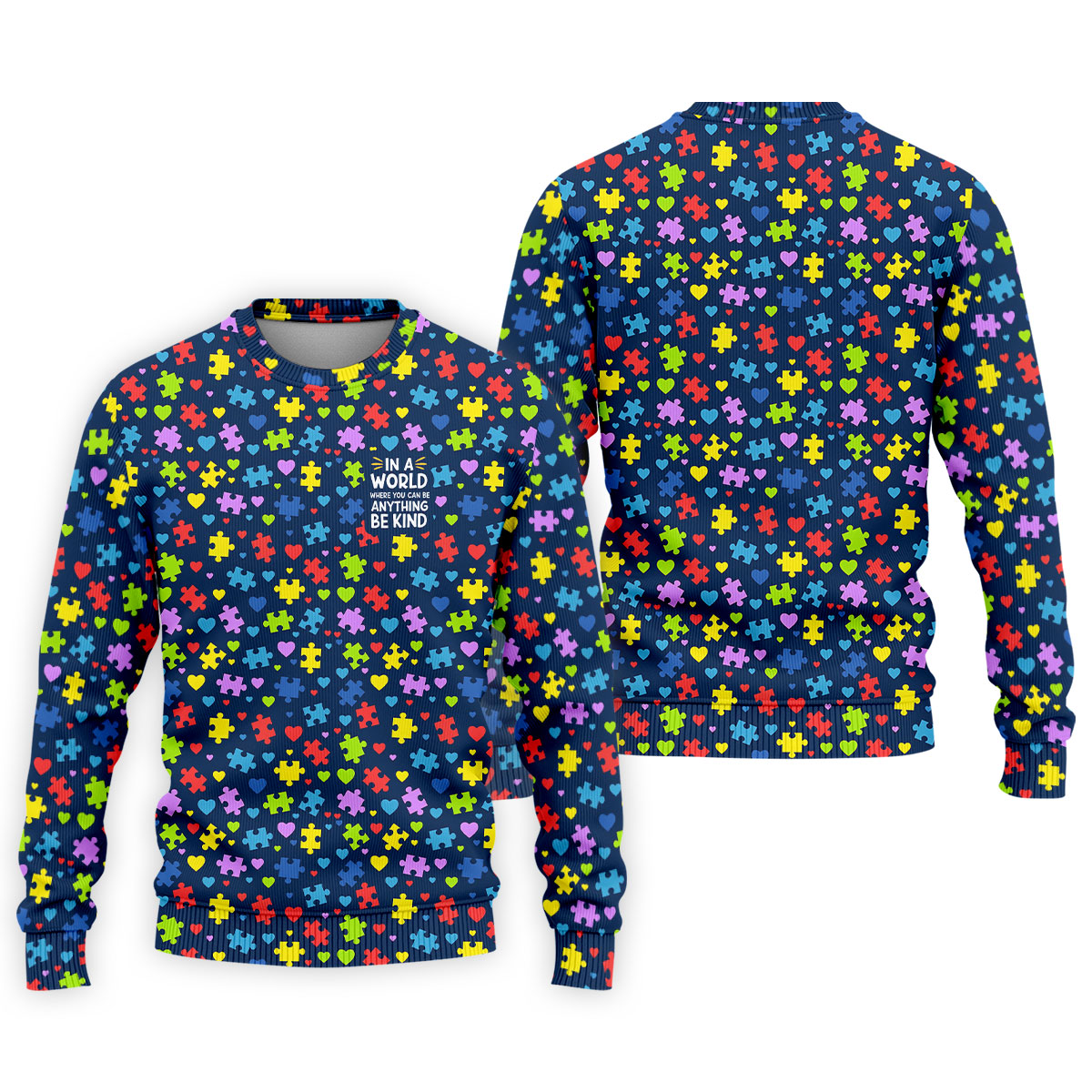 In A World Where You Can Be Anything Be Kind Autism Awareness Puzzle Pattern Navy Golf Shirt, Polo ShirtFor Men