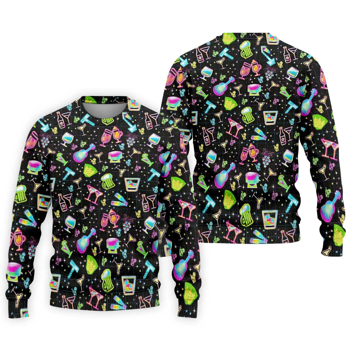 Neon Cocktail Party Pattern Design Hawaiian Golf Shirt, Golf Shirts For Men, Polo Shirts For Men