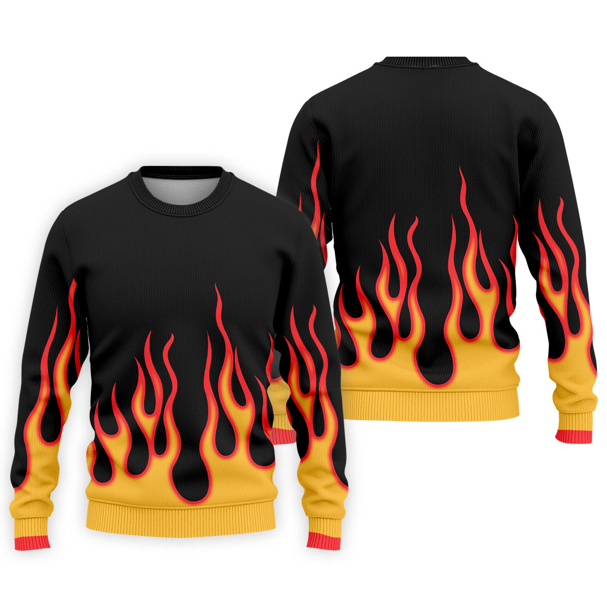 Black Red Yellow Flame Sleeve Golf Shirt, Hawaiian Golf Shirt, Mens Golf Shirts