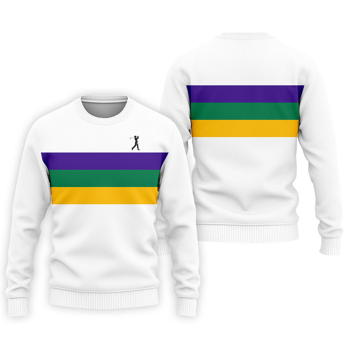 Mardi Gras Purple Green Gold Horizontal Stripes White Golf Shirt, Golf Tops For Men, Polo ShirtFor Men