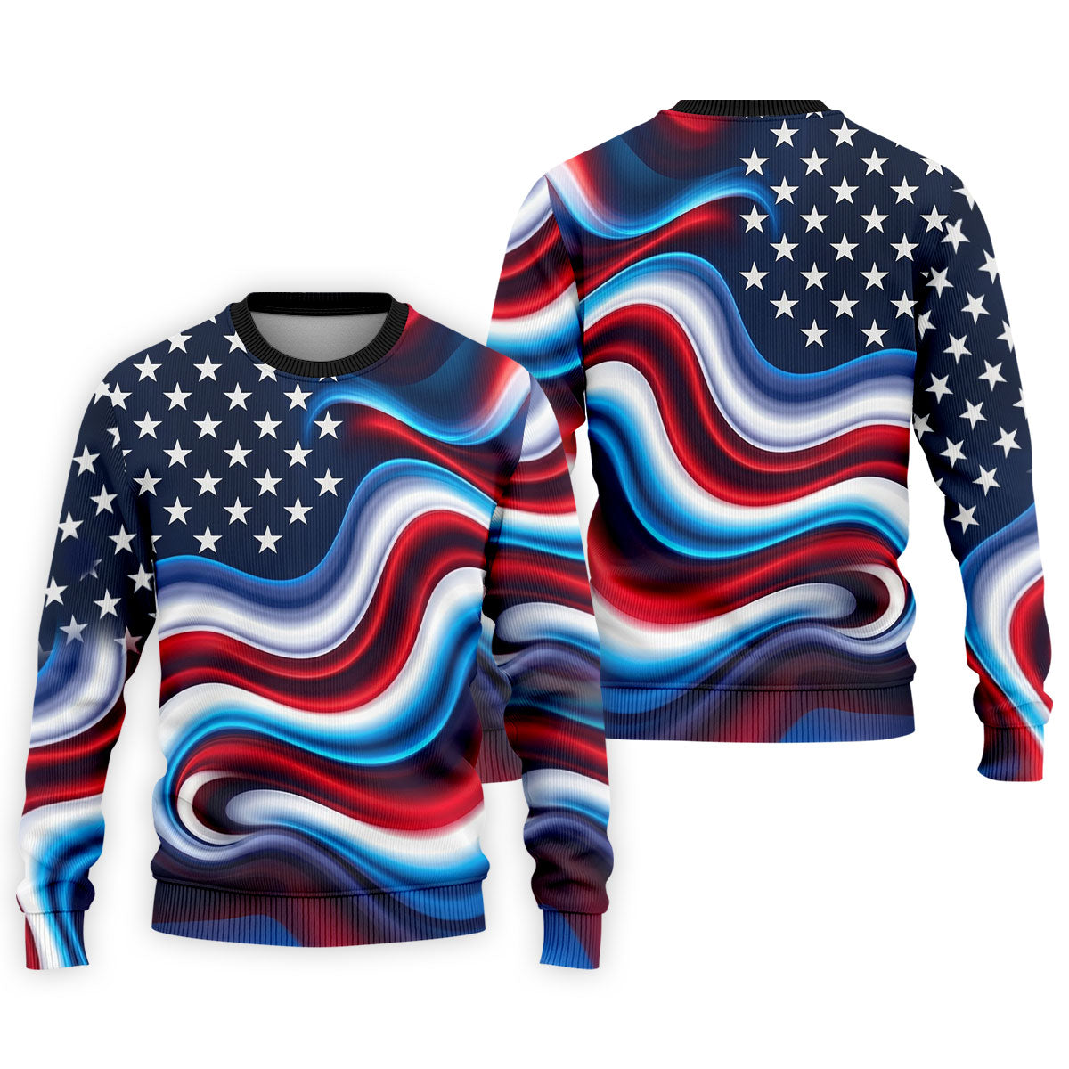 Star Pattern Red White Blue Wavy Stripes 250th Anniversary, Patriotic 4th Of July Golf Shirts For Men