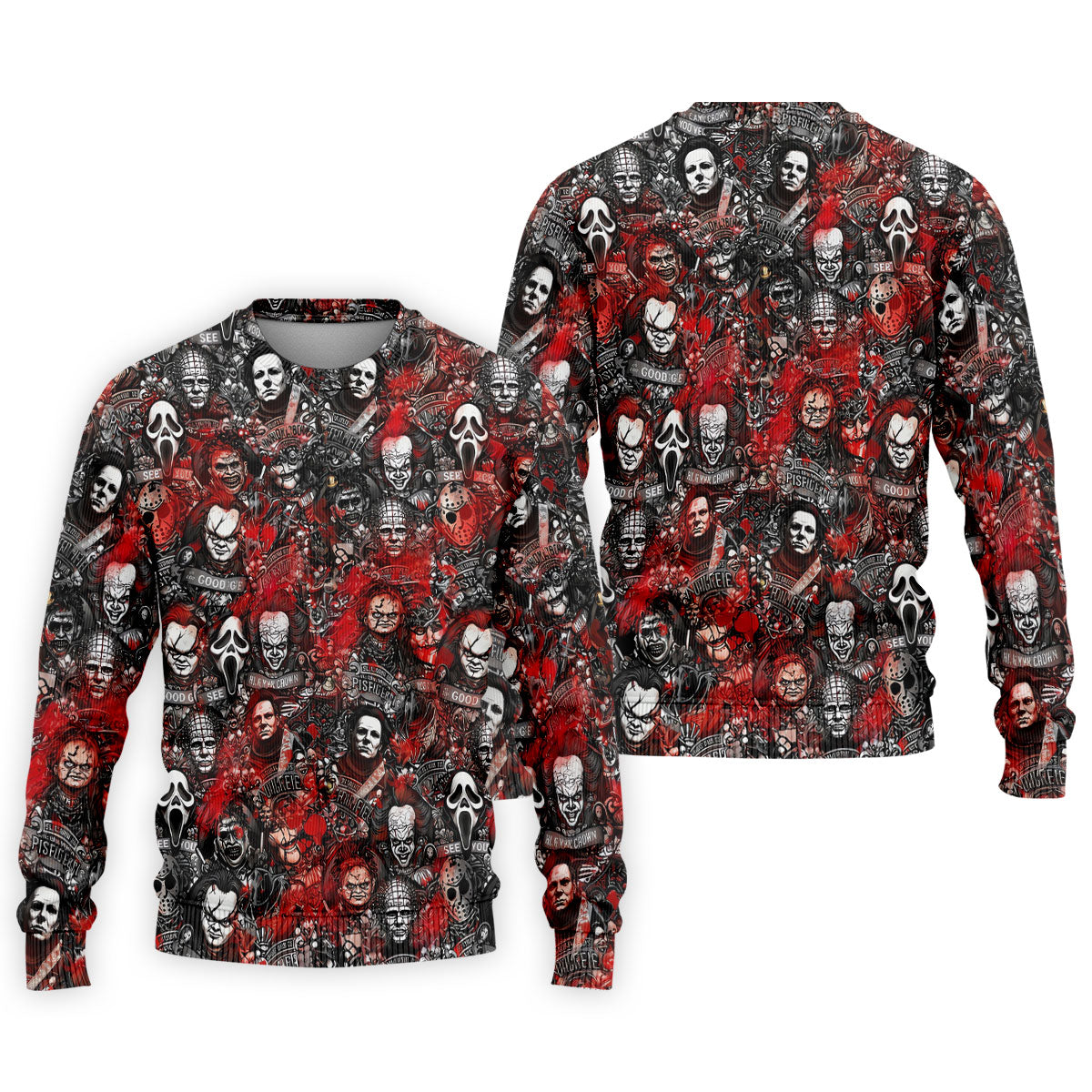 Red Horror Character Collage Halloween Golf Shirt, Men's Golf Shirt, Hawaiian Golf Shirt