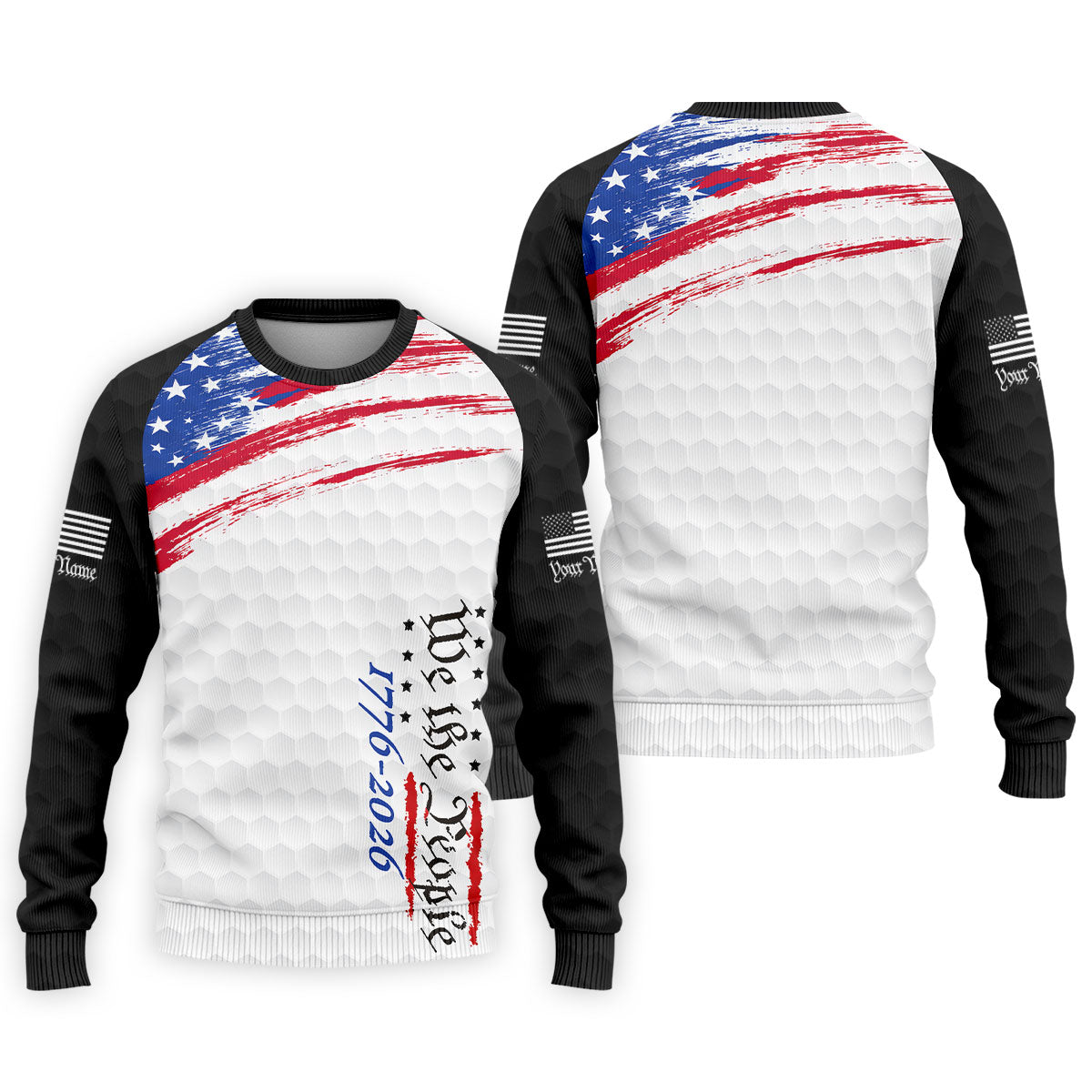 We The People 1776-2926 American Flag Brush Black Golf Shirt, 250 Years Patriotic 4th Of July Golf Shirts For Men