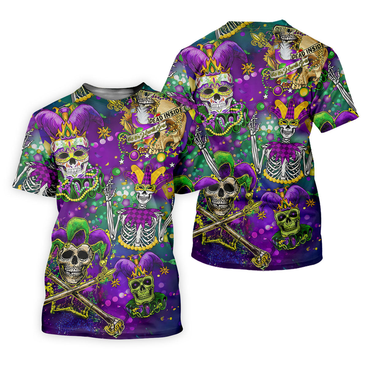 Dead Inside Mardi Gras Festival Skull Purple Green Gold Women's Golf Tops, Ladies Golf Polos