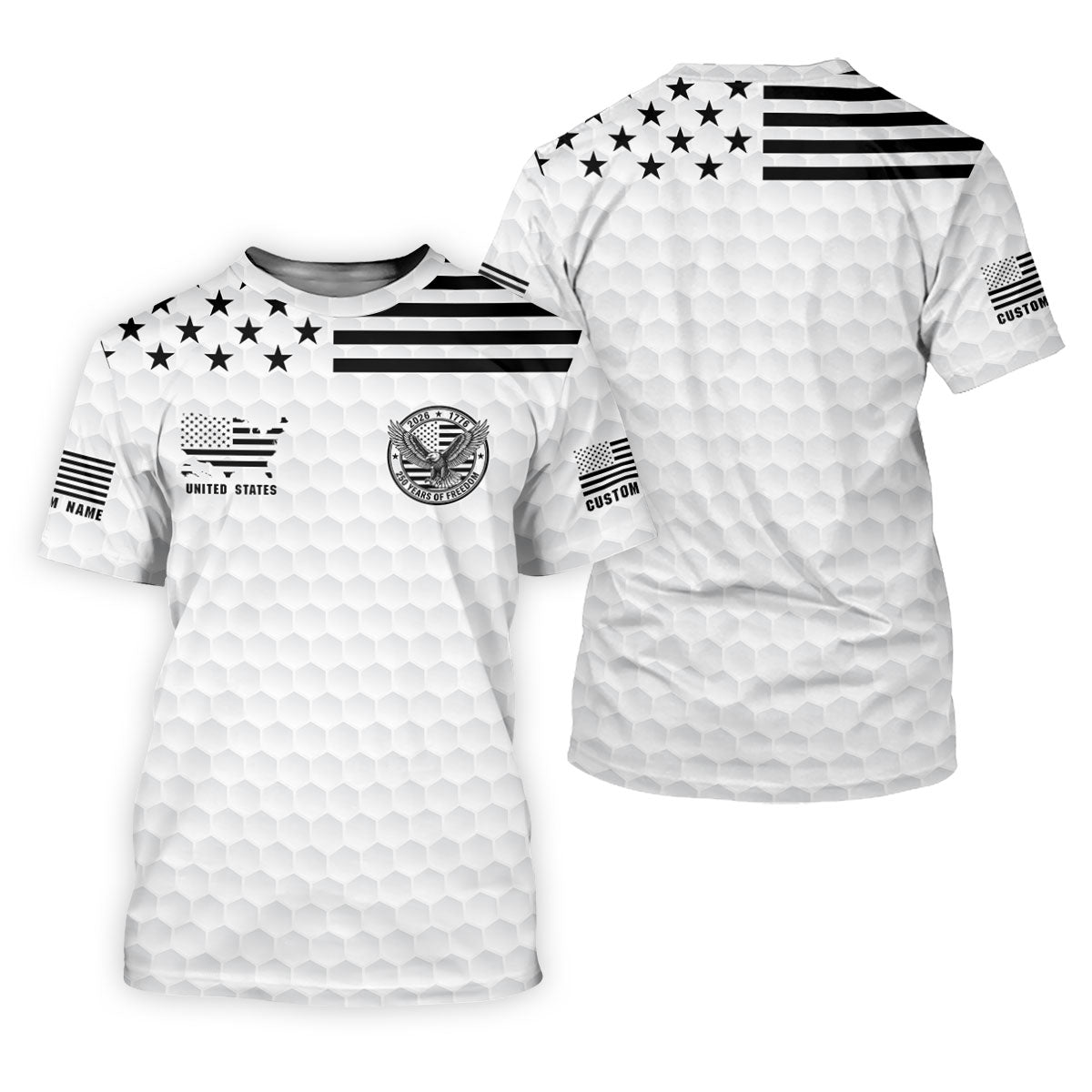 250 Years Of Freedom Golf Ball Pattern White Golf Shirt, 4th Of July Patriotic Golf Shirts For Men