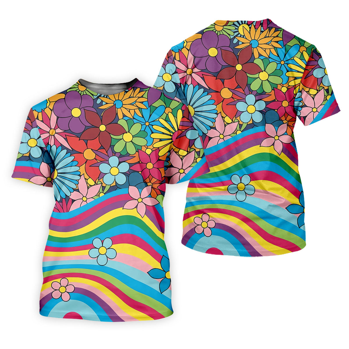 Retro Rainbow Floral Hippie Hawaiian Golf Shirt, Golf Shirts For Women, Women’s Golf Apparel
