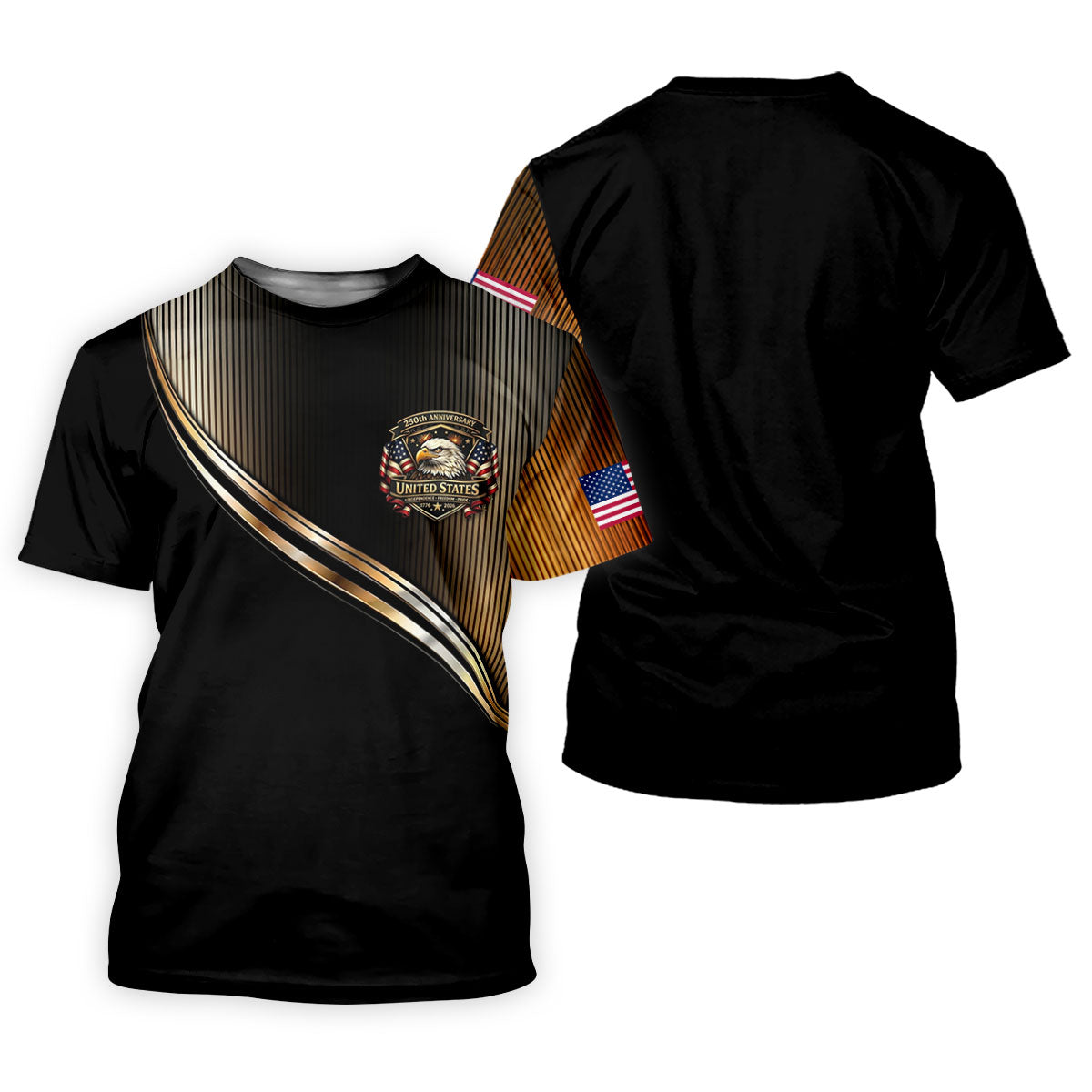 250th Anniversary Metallic Looking Patriotic Golf Shirt, 4th Of July Golf Shirts For Men