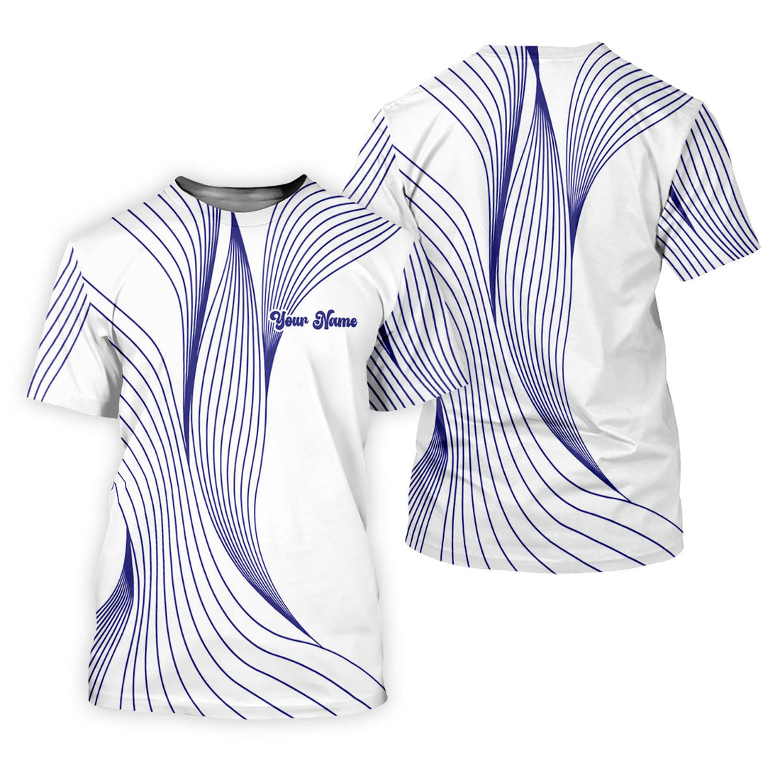 Geometric Line Wavy Line Purple And White Custom Name Women's Golf Tops, Ladies Golf Shirts, Women's Polo Shirt