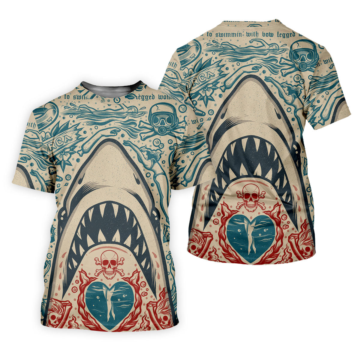 Vintage Shark Jaw Tattoo Art Golf Polo Shirt, Golf Shirts For Women, Women's Golf Apparel