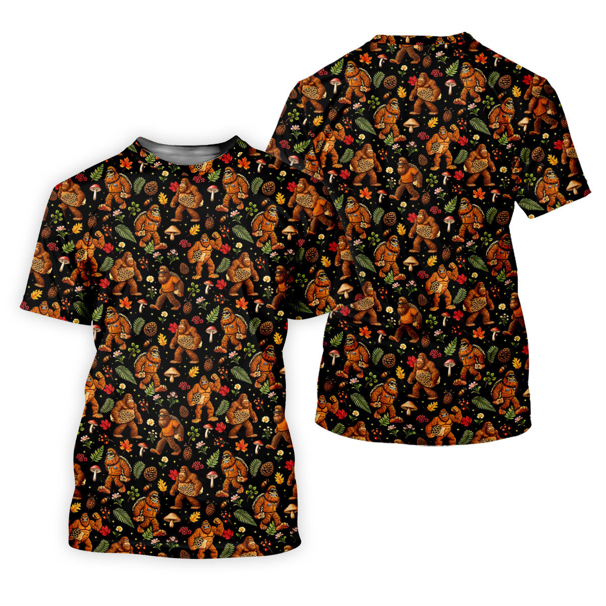 Autumn Bigfoot Forest Pattern Polo Shirt, Mens Golf Apparel, Hawaiian Golf Shirt, Printed Golf Shirts