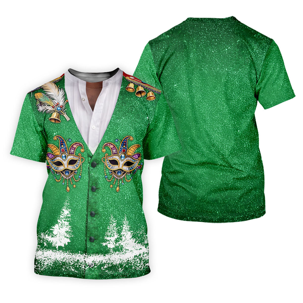 Masquerade Mask Feather Mardi Gras Glitter Print Green Golf Shirt, Women's Golf Tops, Ladies Golf Shirts