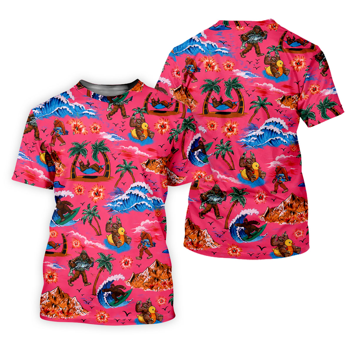 Pink Bigfoot Aloha Beach Vacation Golf Shirt, Golf Polo For Women, Printed Golf Shirt